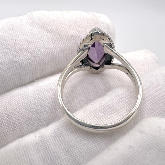 Genuine Faceted Marquise Amethyst .925 Sterling Silver Ring - Picture 7 of 17